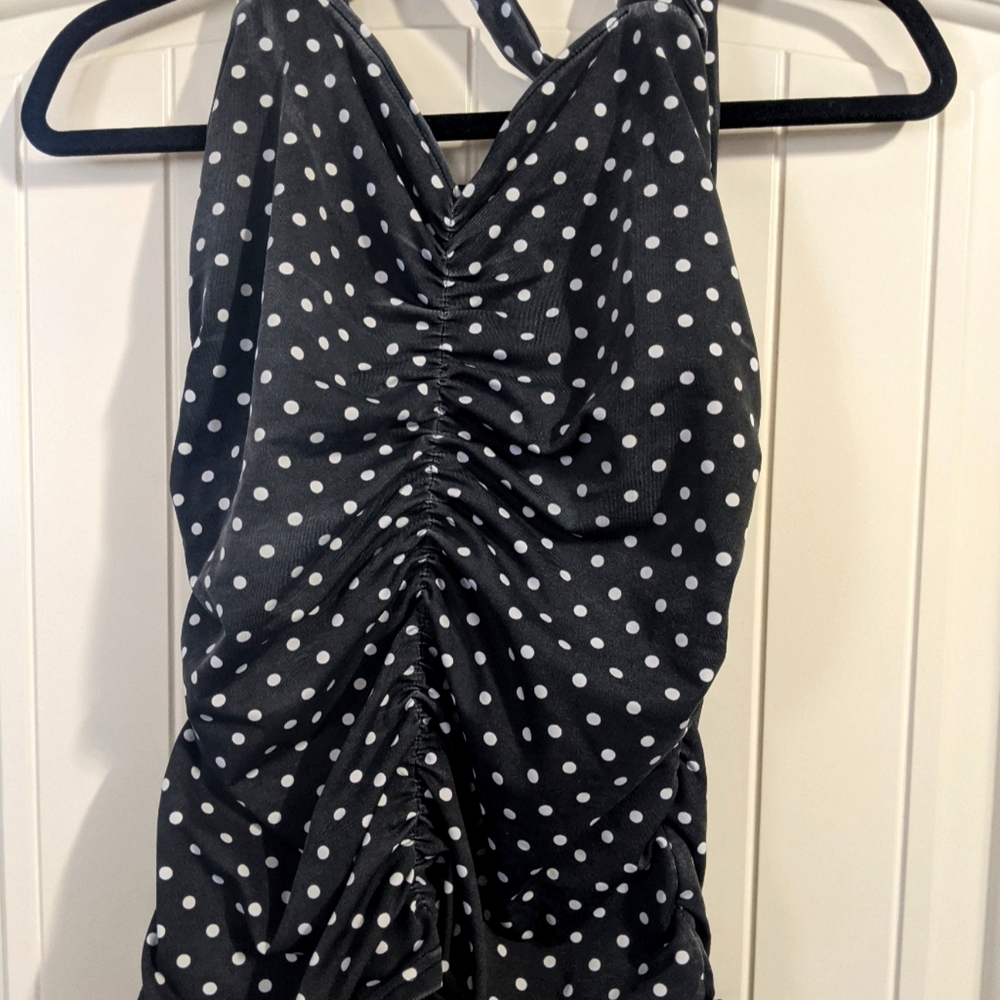Pinky Pinups Black & White Polka Dot Halter Top XL